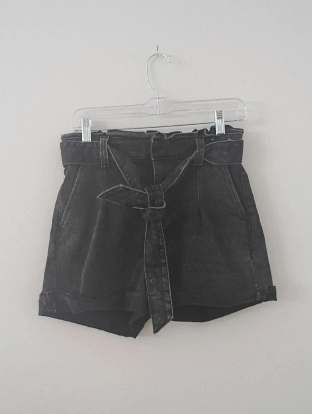 Express Original Shortie Extreme High Rise Black Paperbag Denim Shorts